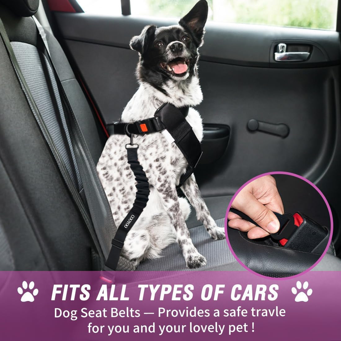 Dog Seat Belt, Durability Retractable Dog Car Harness Adjustable Dog Seat Belt for Vehicle Nylon Pet Safety Seat Belts Heavy Duty & Elastic