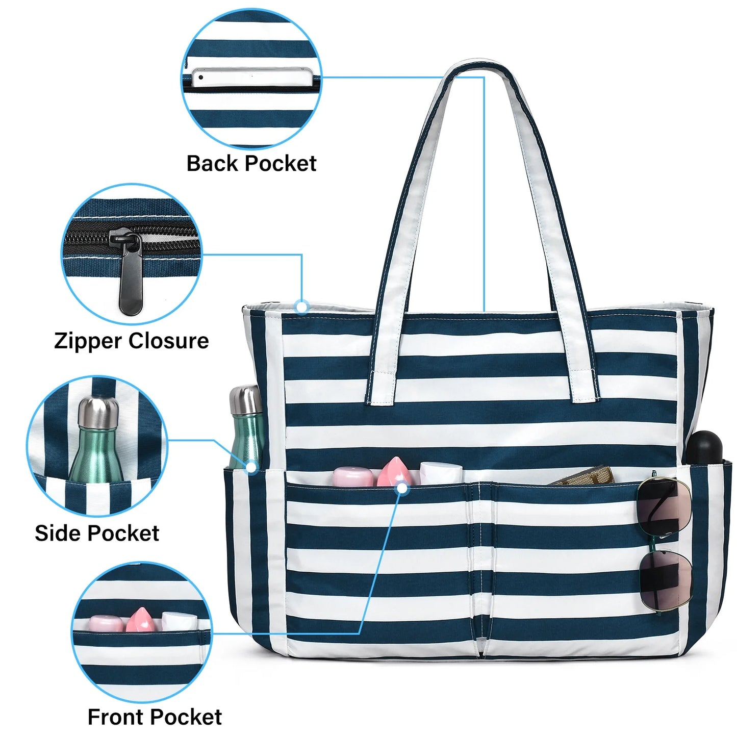 Beach Bags for Women, Beach Tote Bag Waterproof Sandproof Swim Pool Bag Large Capacity Beach Bag with Wet Pocket