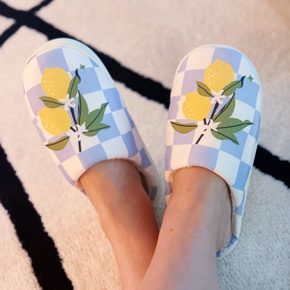 Lemon Drop Gingham Lounge Slippers - Sweet & Cozy